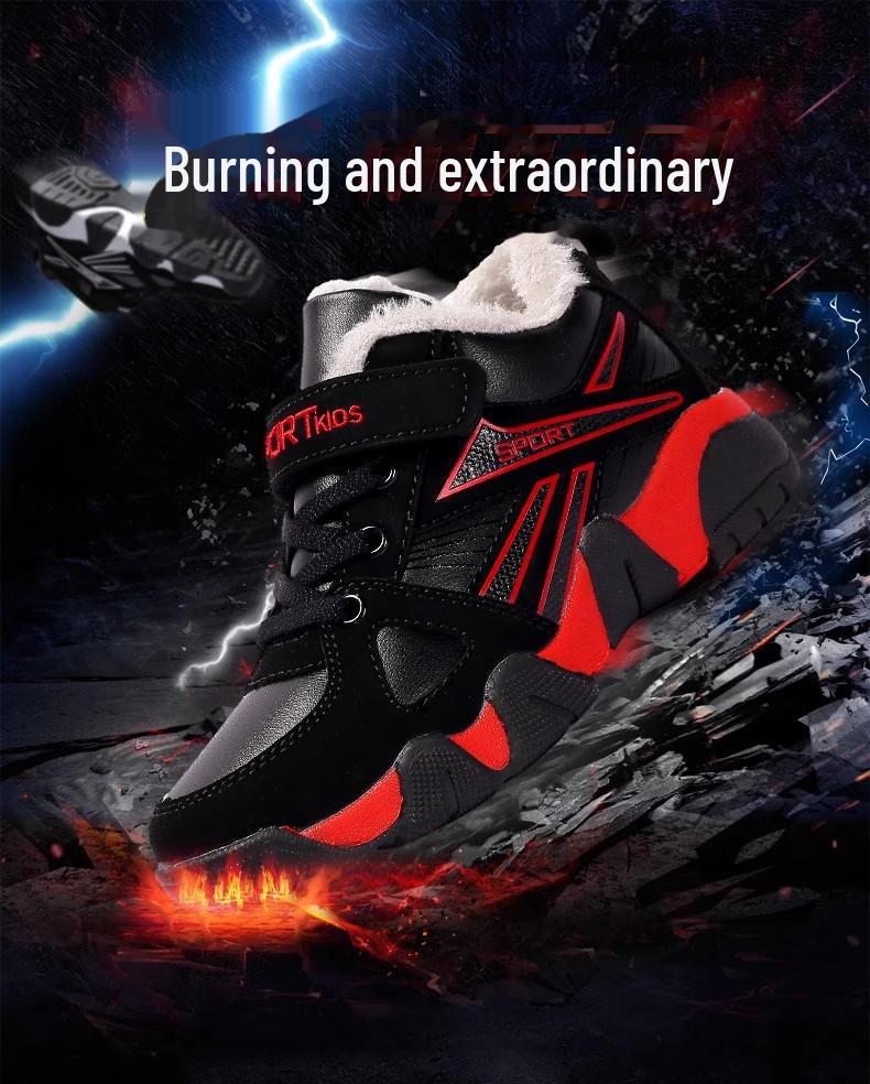 Boys' Winter Cotton Sports Shoes: Warm, Non-Slip, Velvet Lined for Medium & Large Children