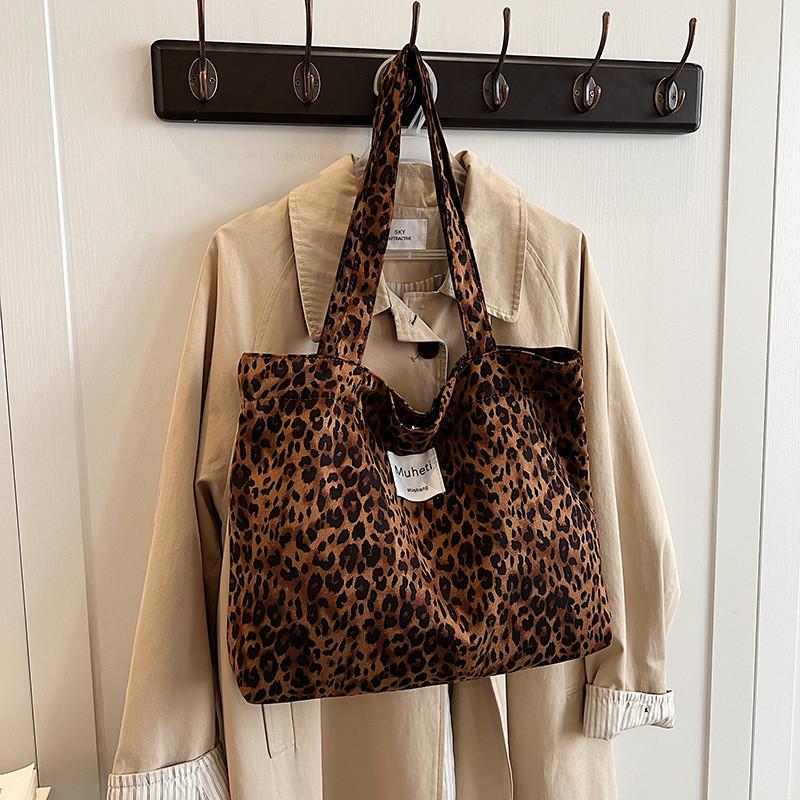 Ielgy Leopard Print Tote Bag Casual All-Match One-Shoulder Large-Capacity Plaid Com