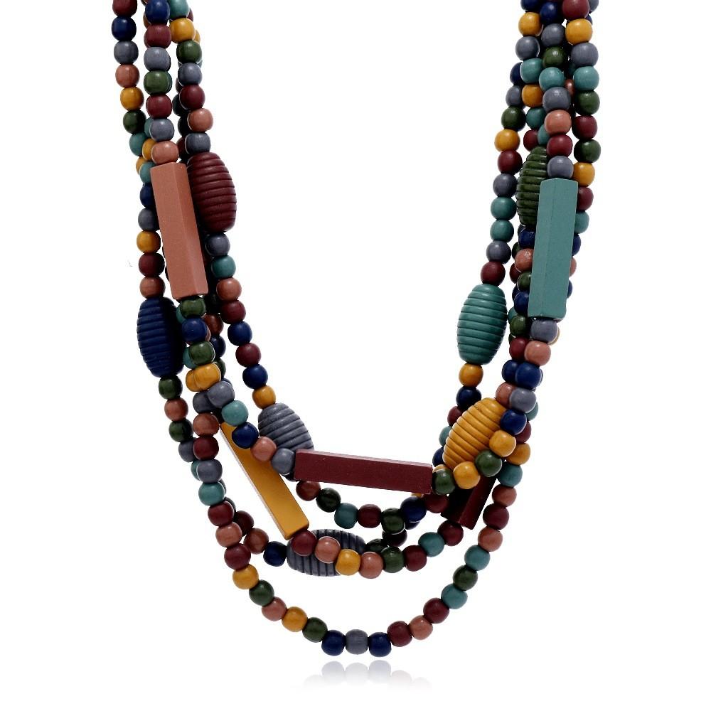 Multilayer Geometric Wooden Necklace For Women Ethnic Boho Festival Jewelry