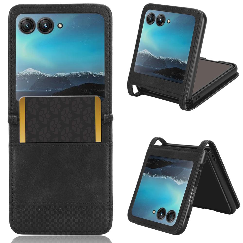 

For Motorola Razr 40 Ultra 5G PU Leather Hard PC Vintage Case Card Slot Anti-Drop Phone Cover Black