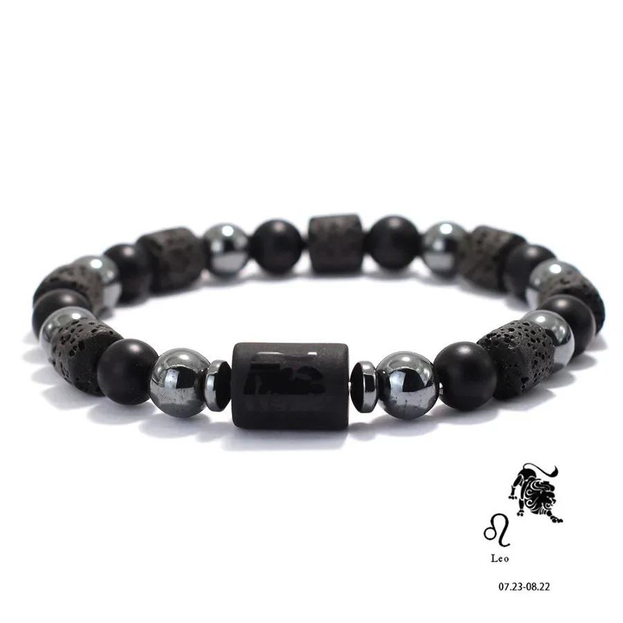 Unique Twelve Constellations Bracelet Men Women Natural Volcanic Rock Onyx Hematite Beaded Healing Braslet Leisure Couple Joias
