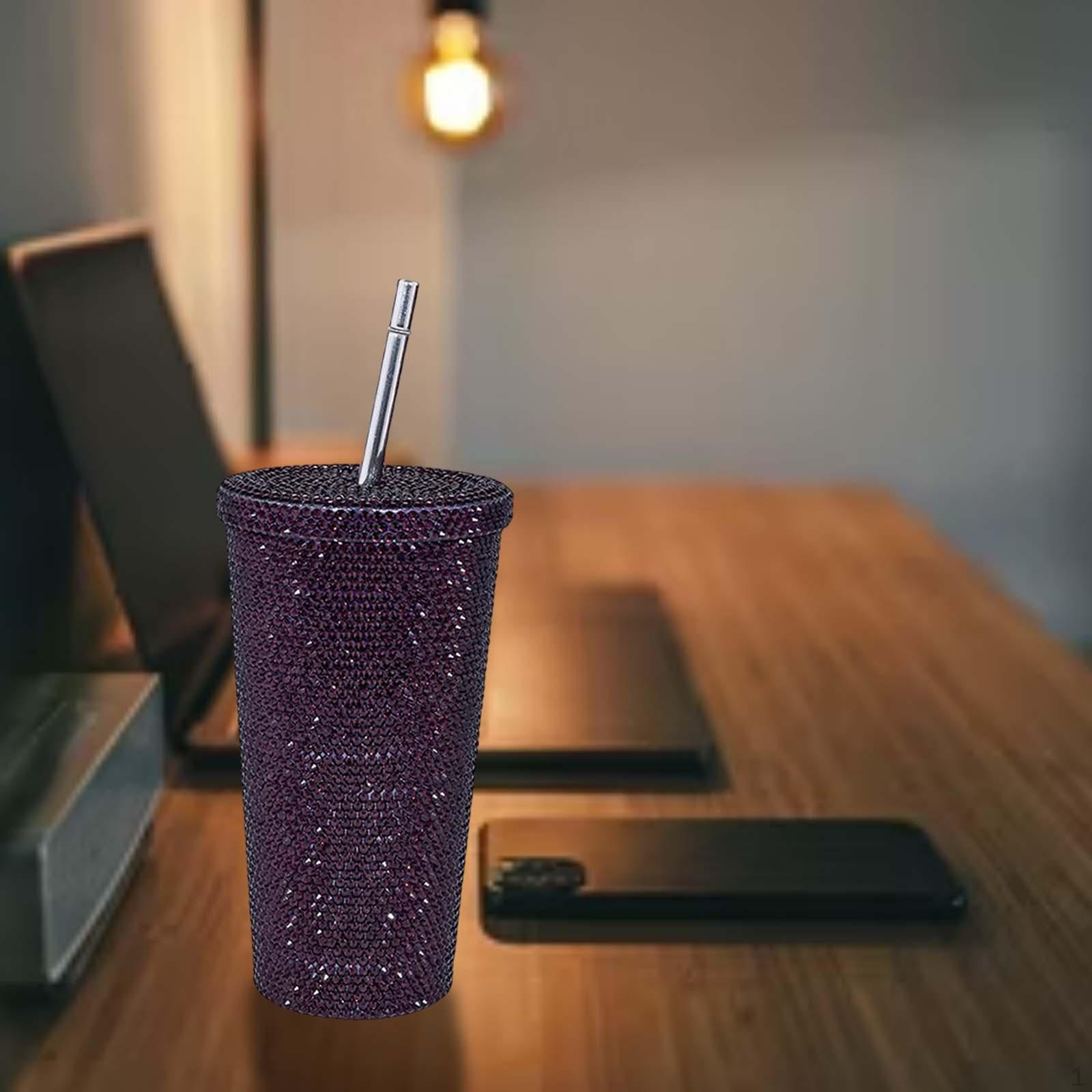 

Glitter Rhinestones Coffee Mug Double Walled Tea Mug, Tumblers with Cleaning Brush Kit 500ml NEW Purple 500ml