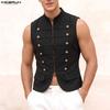 Topuri Vesta Gotice pentru Bărbați Vintage cu Guler Înalt, Fără Mâneci, Croială Slim Fit, cu Două Rânduri de Nasturi