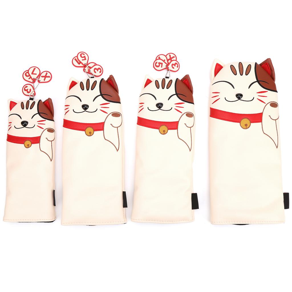 4pcs Waterproof PU Golf Headcovers Cute Cartoon Cat #1 #3 #5 UT Golf Club Protector
