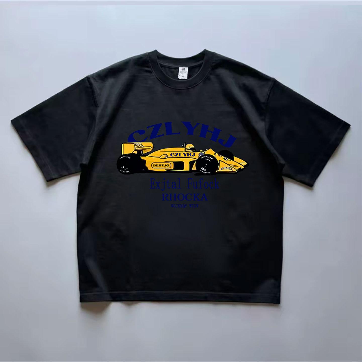 

Men s Loose Fitting Cotton T-shirt - Retro F1 Racing Print, Short Sleeve Summer Style L [100-120 lbs] чорний