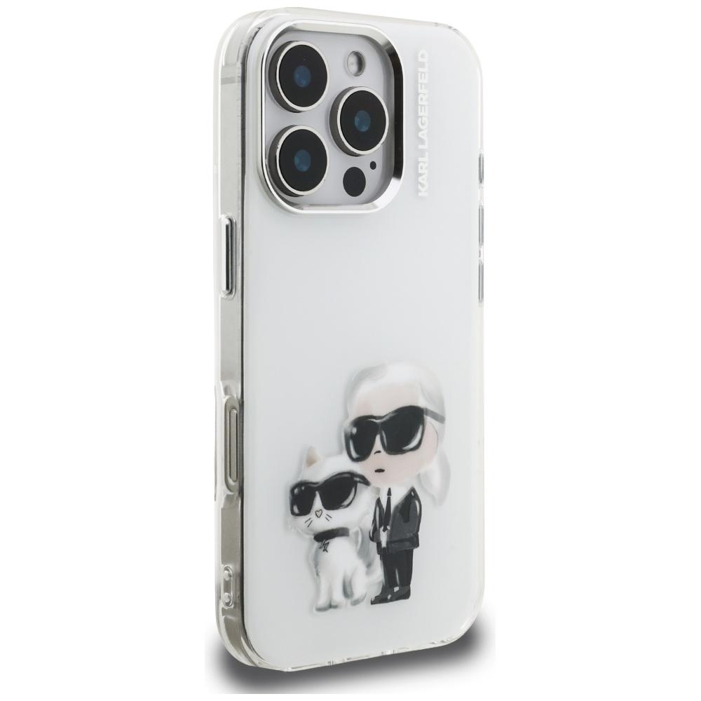 Karl Lagerfeld IML Aquarelle Karl & Choupette & Logo Case for iPhone 16 Pro White