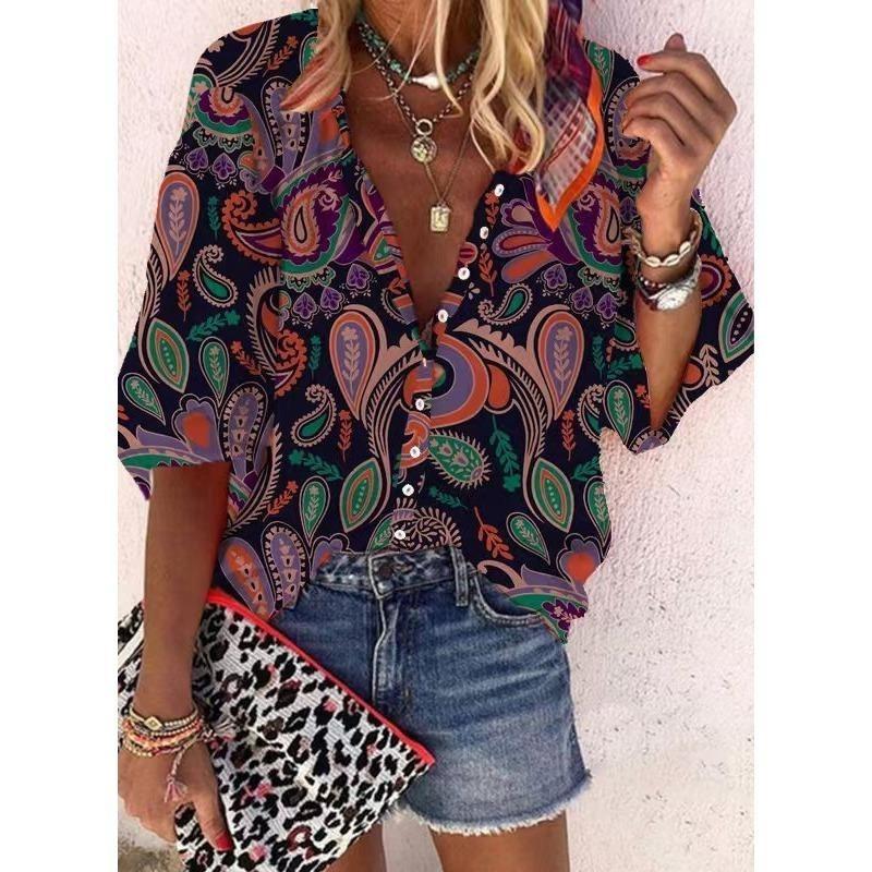 

YYFS Женские модные повседневные летние весенние блузки и рубашки с рукавом 1/2 и V-образным вырезом XXL