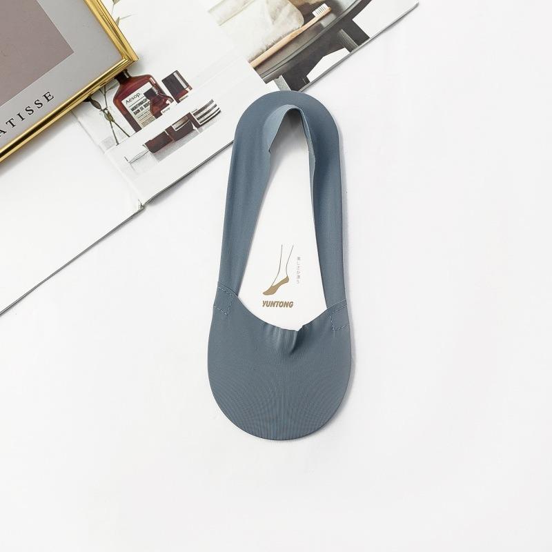 

Женские летние тонкие конфетного цвета бесшовные силиконовые нескользящие носки-лодочки из невидимого ледяного шелка 1 pair серый/синий