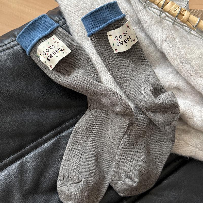 Trendy Color Block Heel Fabric Label Mid-Calf Women's Fancy Yarn Ribbed Socks for Autumn/Winter