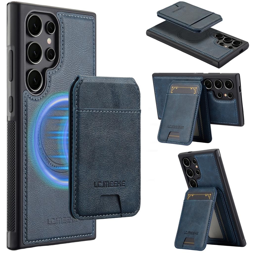 For Samsung Galaxy S23 Ultra Magnetic Case Detachable Card Holder Leather+TPU Mobile Cover
