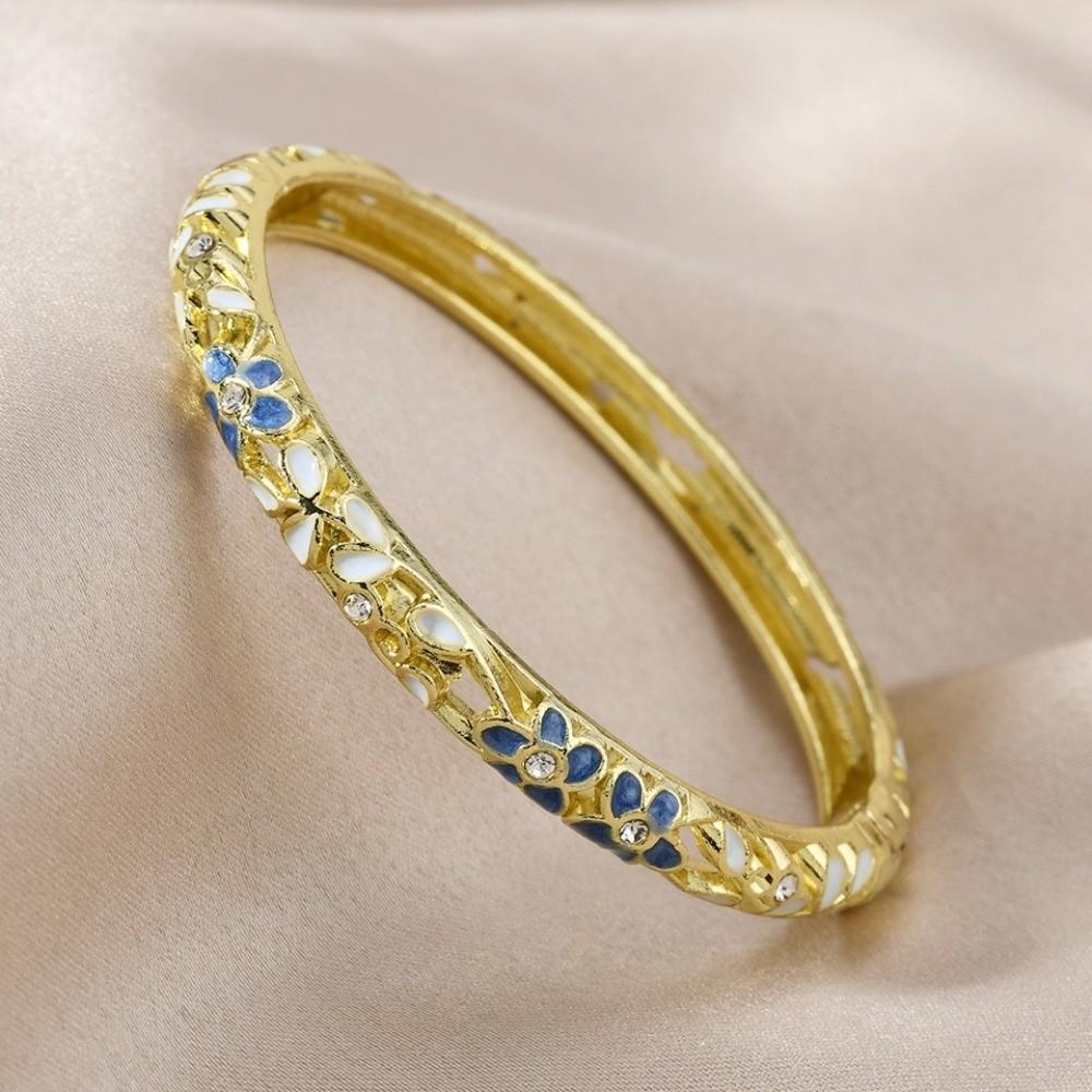 Traditional Flower Crystal Bangle Colorful Women's Hand Bracelet Vintage Cloisonne Bangle Ladies