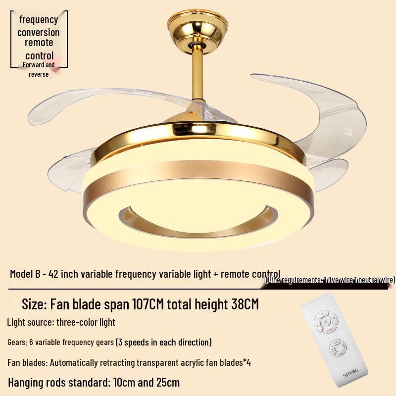 Smart Variable Frequency Ceiling Fan with Chandelier for Living Room, Bedroom, and Restaurant
