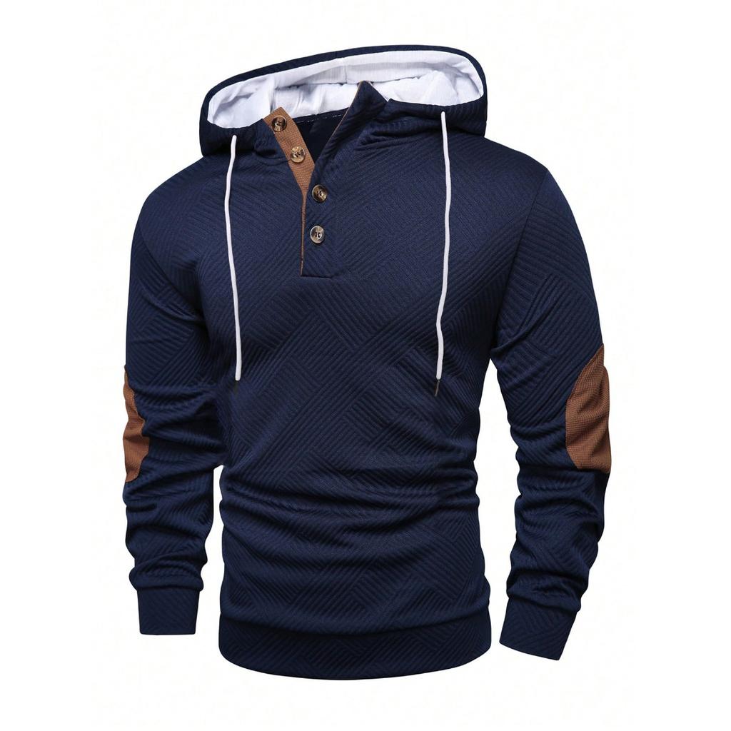Autumn and Winter Men's Solid Color Jacquard Hooded Sweatshirt, Loose Sports Casual Top, Jacket