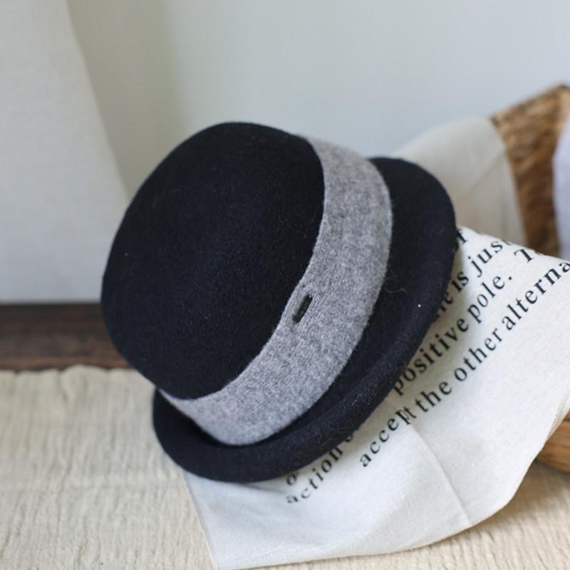 Coffee flavor "% wool top hat high-end fashion versatile sheep felt hat retro thermal basin hat crimped bucket hat women