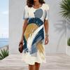 Women Plus Size Round Neck Short Sleeve Abstract Printed A Line Dress