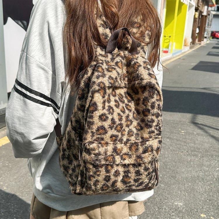 Zaino versione coreana ins retro stampa leopardata borsa zaino design di nicchia femminile grande capacità zaino scolastico per studenti zaino versatile casual