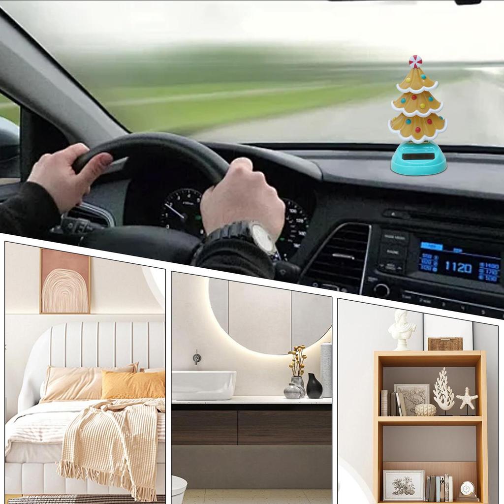 Shaking Head Christmas Tree Car Ornaments Christmas Solar Powered Dancing Toy Solar Swinging Tree Car Interior Decoration