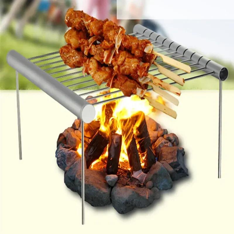 HEISS Tragbarer Edelstahl-Klappgrill, Mini-Taschengrill, Grillzubehör für den Heim- und Parkgebrauch