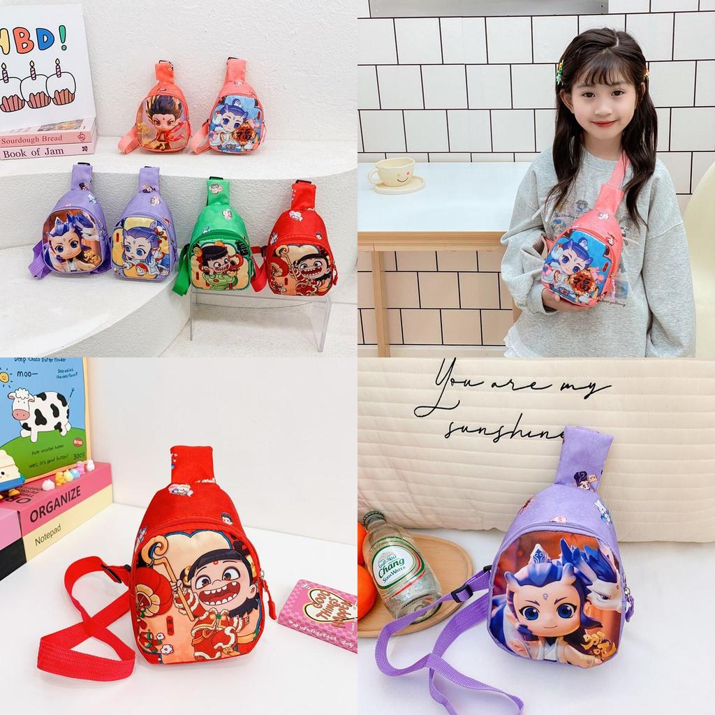 Ne Zha Ao Bing Print Kids Chest Bag With Polyester Fabric And Breathable Design For Preschool Children