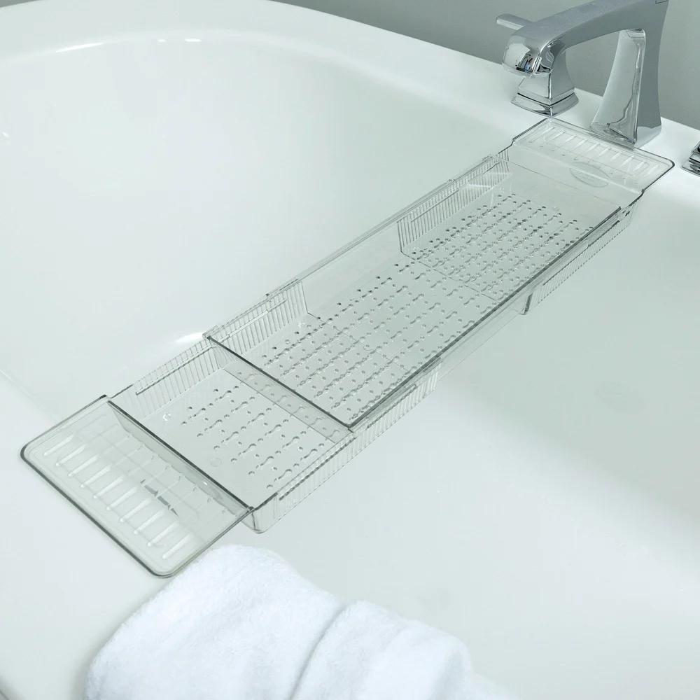 Expandable Acrylic Bathtub Tray Waterproof Caddy Adjustable Length Spa Experience Food Drink Electronics Holder Easy Maintenance