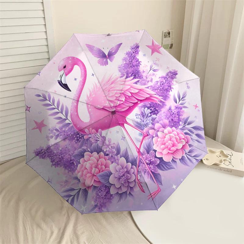 

1PC flamingo butterflyAutomatic Open/Close Umbrella with Windproof, 8-Rib Sturdy Canopy, Durable Ribs, Fashionable Design, Outdoor Accessory, Fun Prin