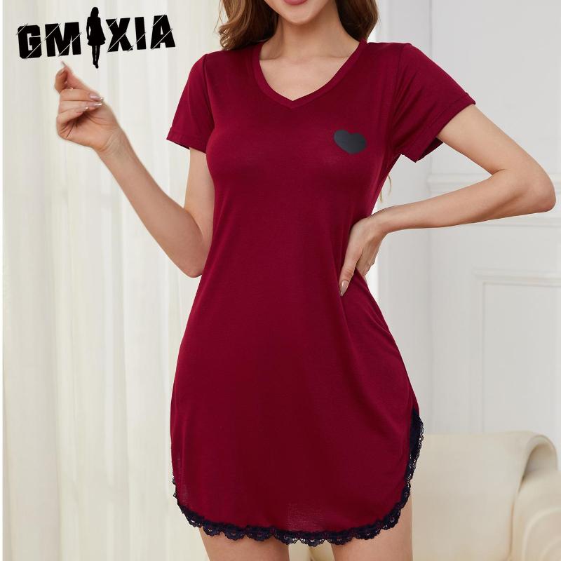 

GMXIA Women s Nightgown Women Short Summer Love Print Short Sleeve Home Sleepwear XL красный