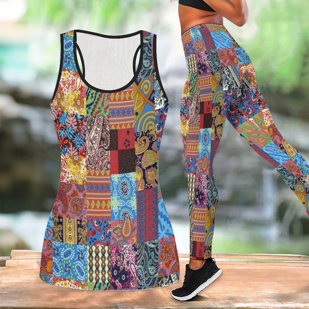 Graphic and Text Pattern Print Yoga Outfit for Women Fashion Workout Leggings Fitness Sports Casual Yoga Set Sports Suit