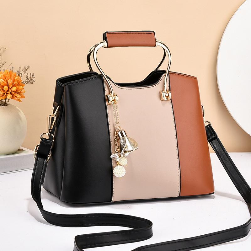 Elegant Pu Handbag In Fashionable Colors Red Pink Blue Featuring Functional Zipper Pockets And Chain Detail