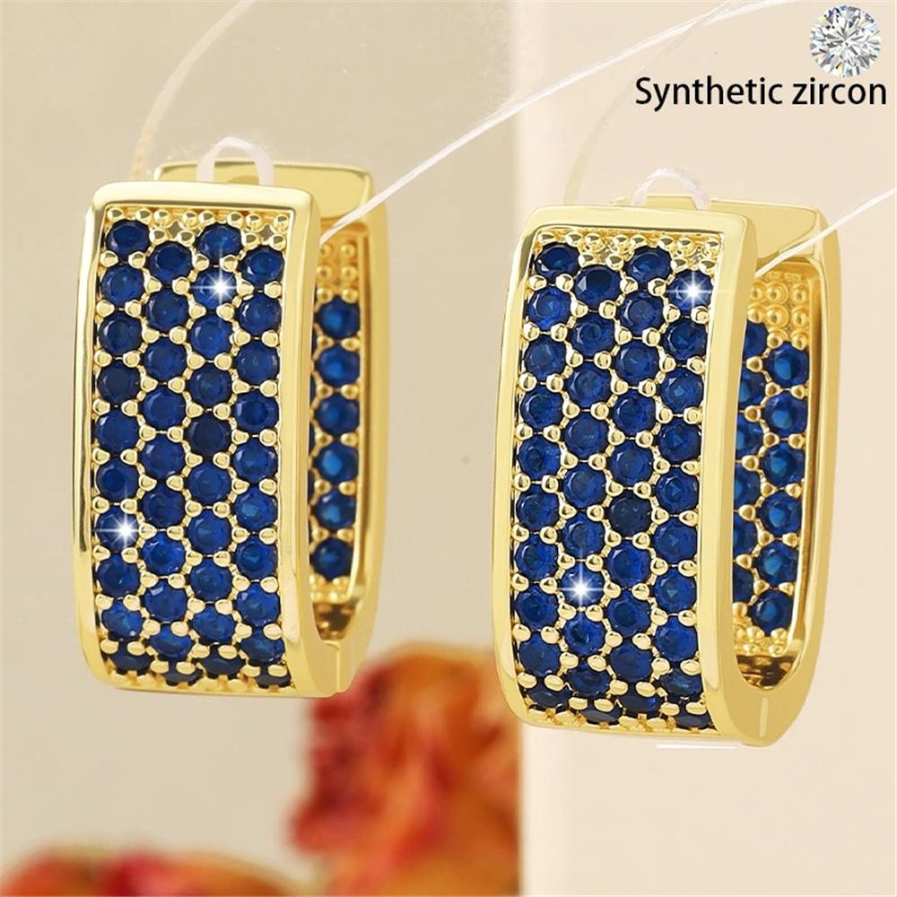 Charm Female Rainbow Zircon Stone Round Hoop Earrings Vintage Fashion Gold Color Wedding  For Women