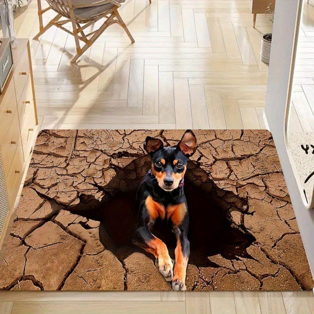 Cute Dog Pattern Farmhouse Welcome Doormat Durable Washable Entrance Floor Rug Indoor Outdoor Porch Home Decor 1PC