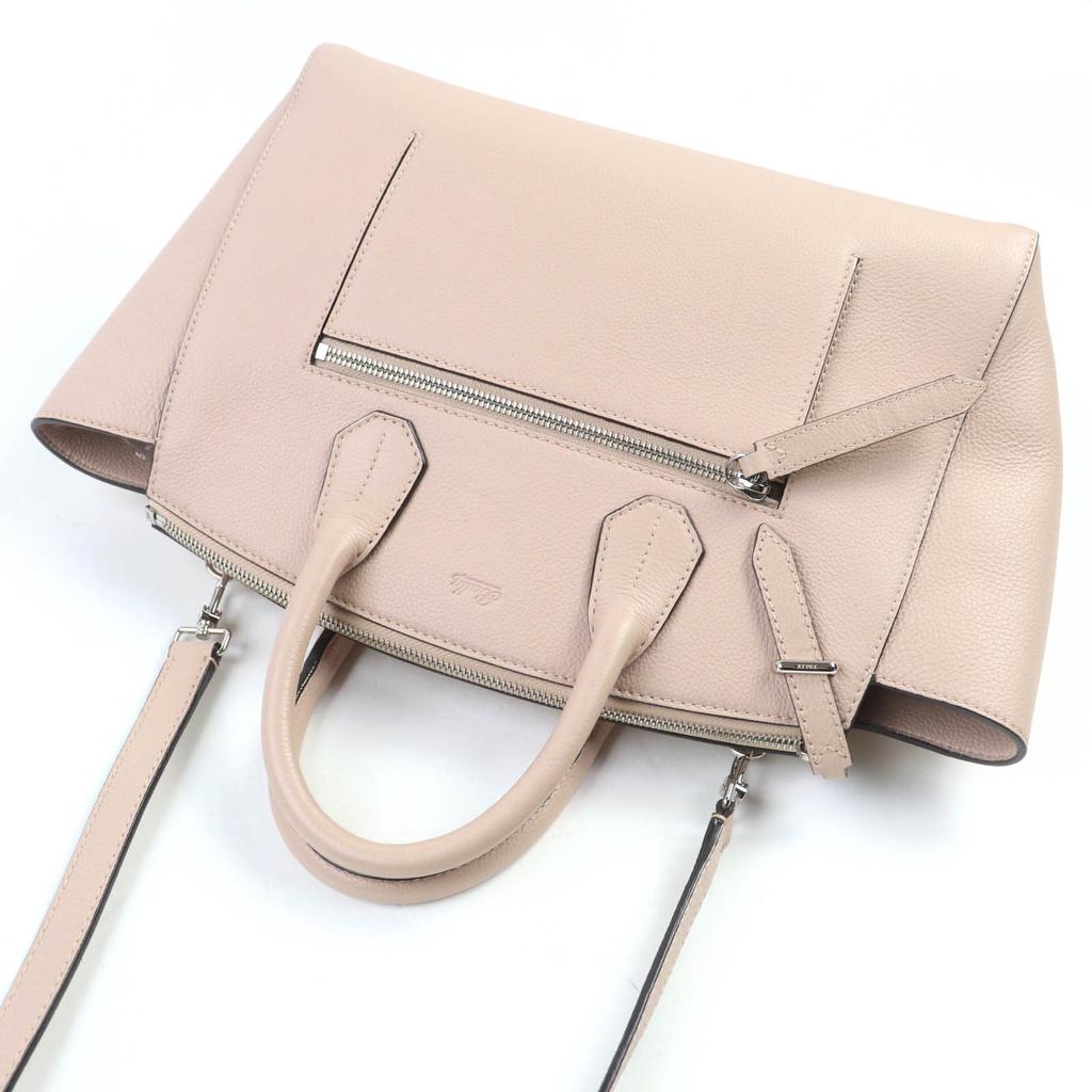 Bally Shoulder Bag SOMMET ZIP Leather 2WAY Handbag Pink Beige Leather Women Used