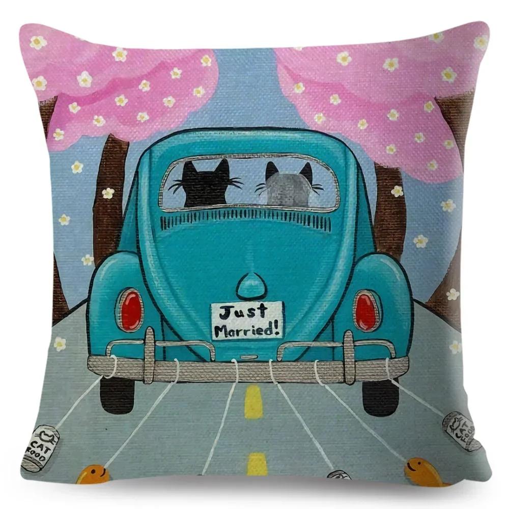 Cartoon Driving Car Cat Cushion Cover Decor Cute Pet Animal Pillowcase Polyester Pillow Case for Sofa Home Children Room
