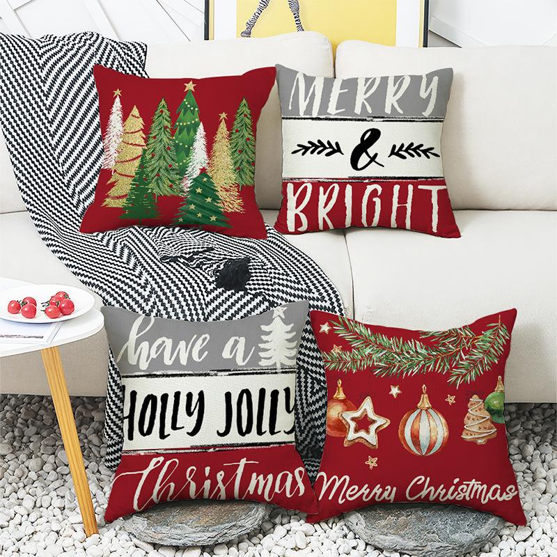 New Style Pillow Case Christmas Letter Decoration Printed Linen Sofa Bedside Pillow Case Pillow Case