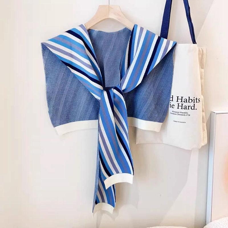 Fashion Stripe Knit Scarf Cute Neck Warmer Circle Fake Collar Front Tie False Collar Women Detachable Collar For Women