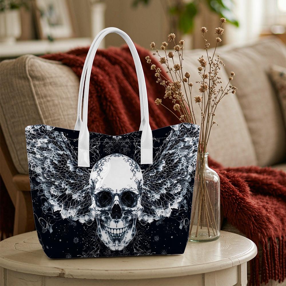 Gothic Skull Print Tote Bag for Daily Shopping
