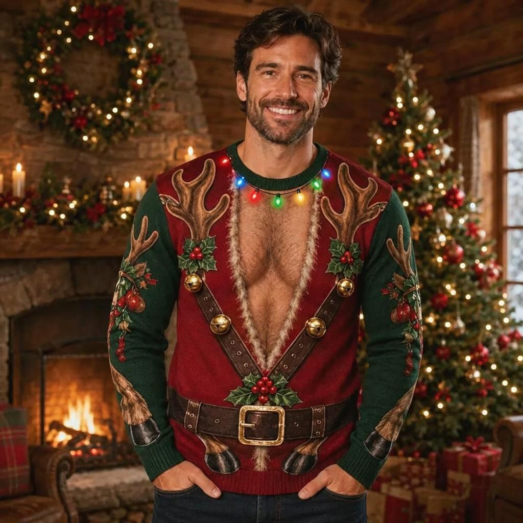 Men's, Long Sleeve Printed Holiday Top