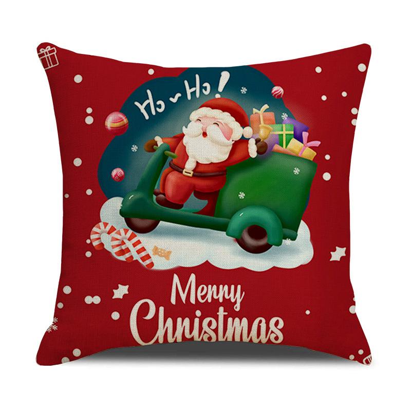 Christmas Pillow Cartoon Red Print Elk Snowflake Sofa Bedroom Linen Cushion Cover