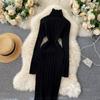 Autumn and Winter New Retro Twist Knitted Warm High-neck Elastic Slim Hip Dress Women