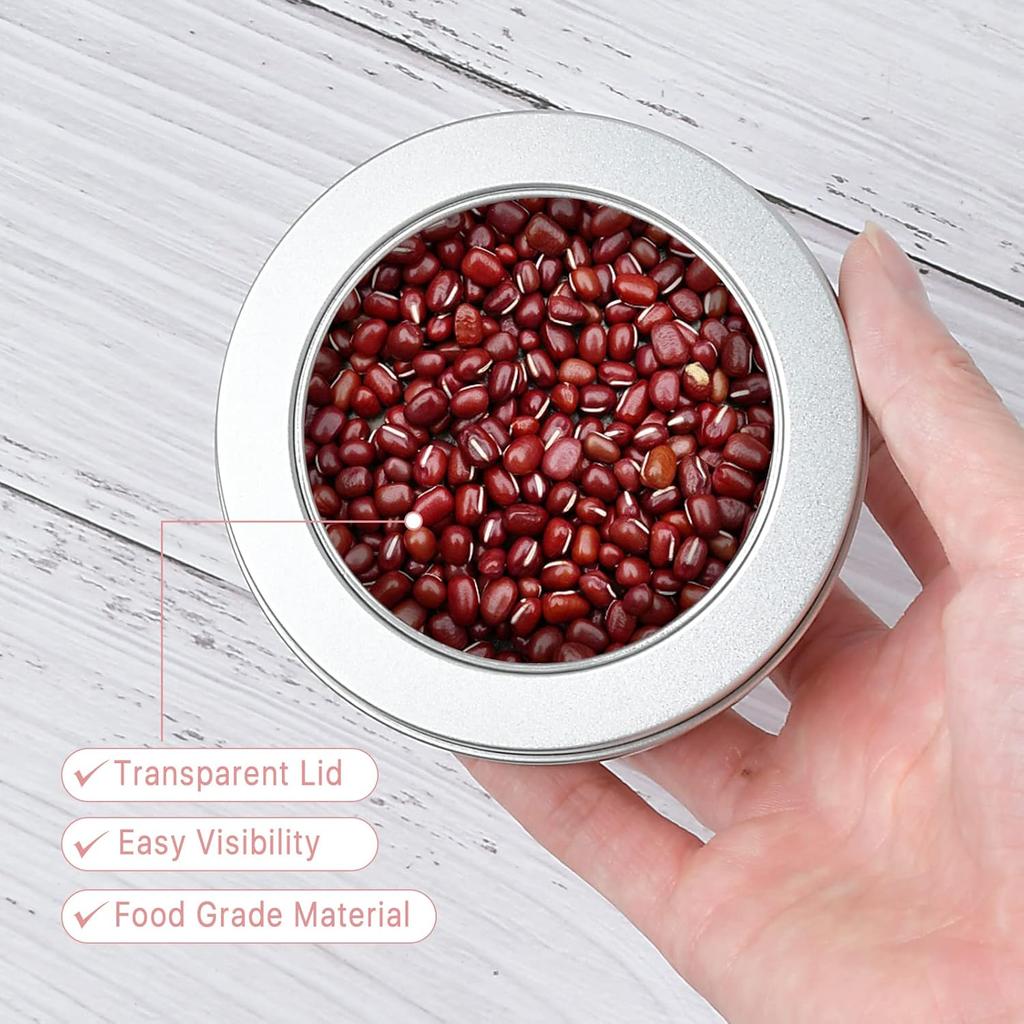 Metal Tin Cans, 20 Pack 6 Ounce Round Empty Containers, Metal Tins with Clear Lids for Kitchen Office Aromatherapy, Candles, Candy Storage