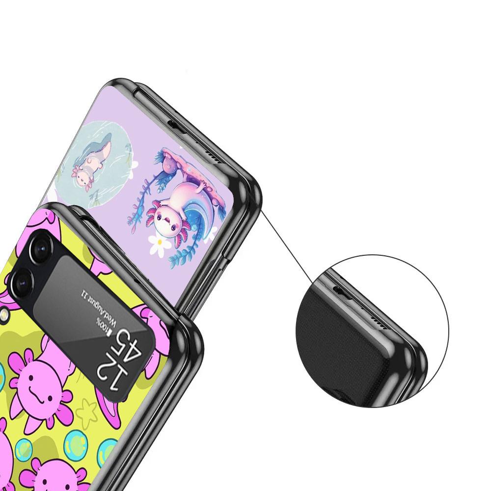 Cute Axolotl Kawaii Black Phone Case For Samsung ZFlip7 ZFlip6 ZFlip5 ZFlip4 ZFlip3 5G Hard Protective Galaxy Z Flip 3 4 5 6 7