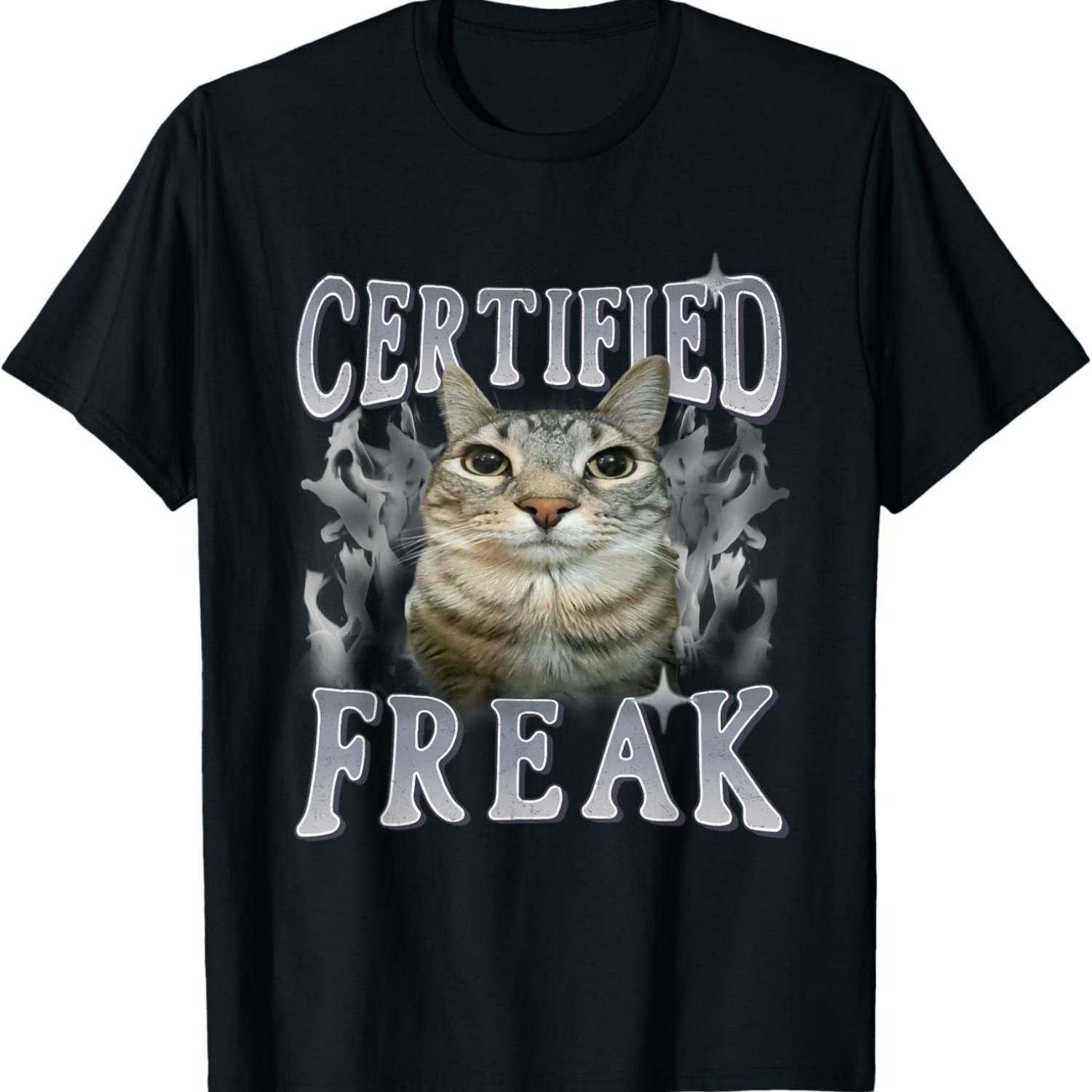 Certified Freak Funny Cat Meme Vintage Kitty Graphic T-Shirt S