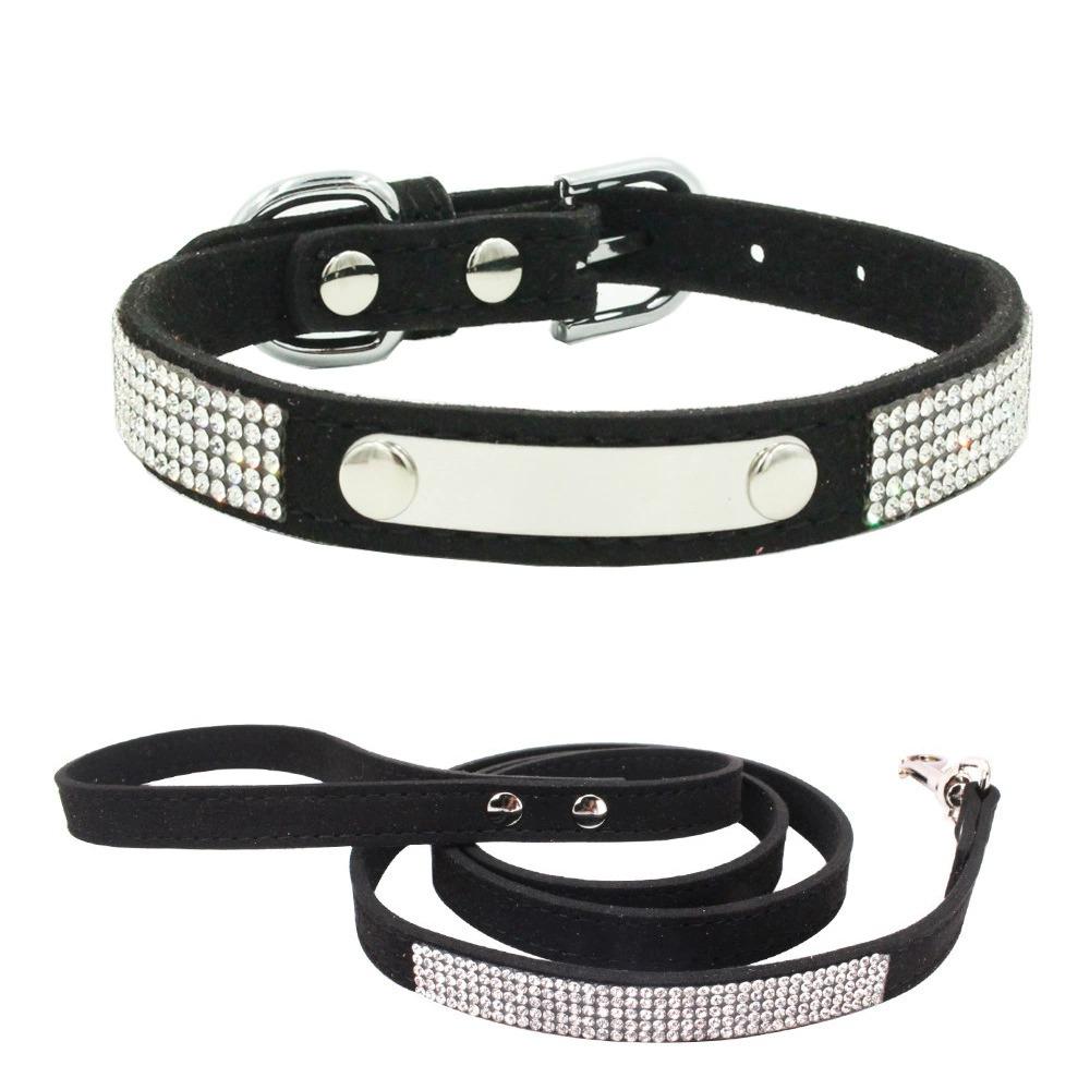 Sparkling Rhinestone Soft Suede Leather Dog Collar Dog Cat Rhinestone Collar Crystal Diamond Pet Dog Puppy Collar