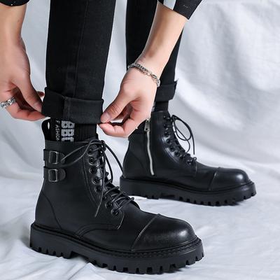 Bottes Martin pour hommes, bottes montantes polyvalentes, chaussures tendance pour hommes, chaussures d'outillage de style britannique à tige moyenne 12518-R