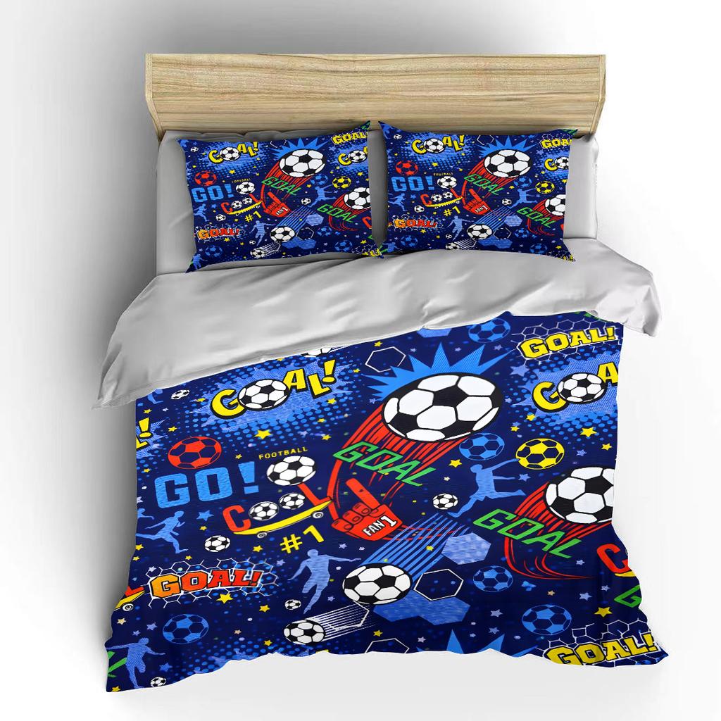 Cool Soccer-Themed Pattern Bedding Set For Kids Luxury Gift 3Pcs Digital Print Comforter Set Soft Comfortable Breathable