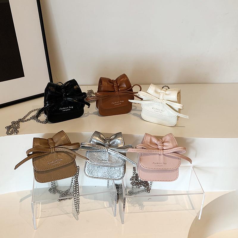 Adorable Korean Style Solid Color Girls Coin Purse With Cute Bow Fashionable Mini Chain Bag