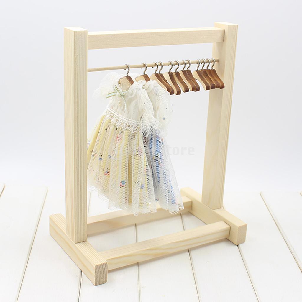 10 Dolls Wooden Hangers Metal Hooks Clothes Organizer for Uncle