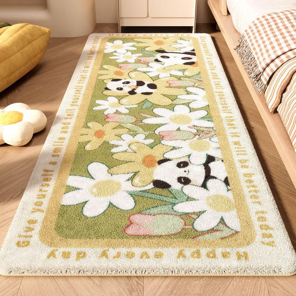 Floral Stain-Resistant Non-Slip Faux Cashmere Rug for Bedroom, Living Room, and Hallway