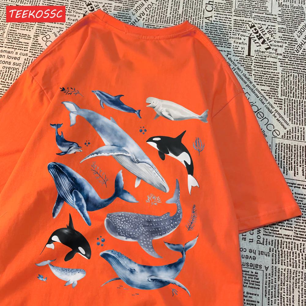 Fashion Cotton WomenS TShirts Ocean And Whales Printing Tops Oversize ONeck Soft Short Sleeve Summer Casual Female Clothes