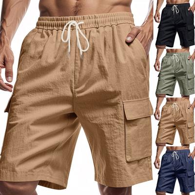 Men's Beach-Ready Breathable Linen Loose-Fit Workwear Shorts with Multiple Pockets for Squats and Jogging