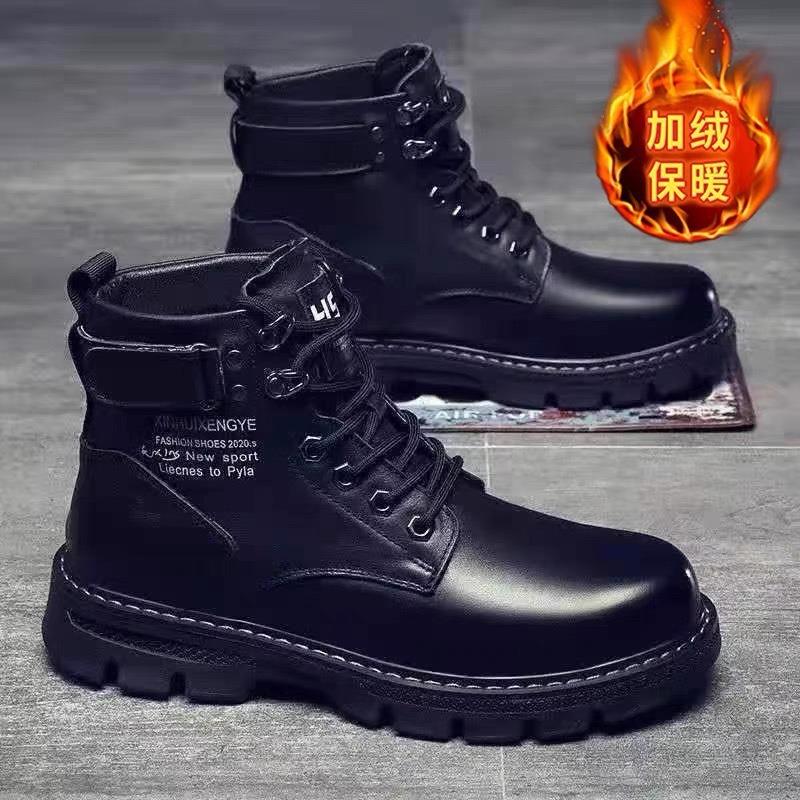 Herrskor vinter sammet höga Martin boots herr mångsidiga förtjockade varma bomullsskor platå casual korta stövlar läderstövlar